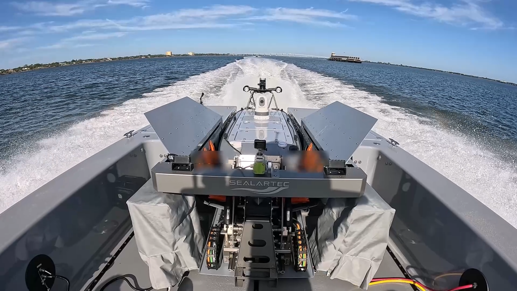 Sealartec ALR-S system for autonomous stern recovery, converting standard ramps for safe USV and boat recovery